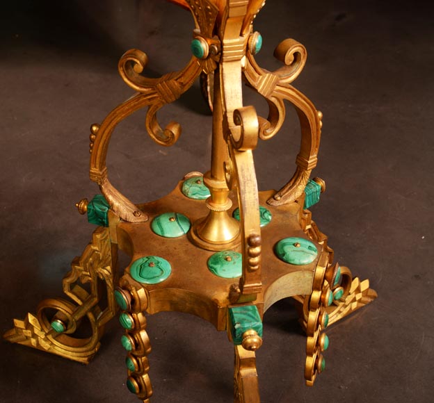 Guéridon en bronze doré et malachite, fin du XIXe siècle-3