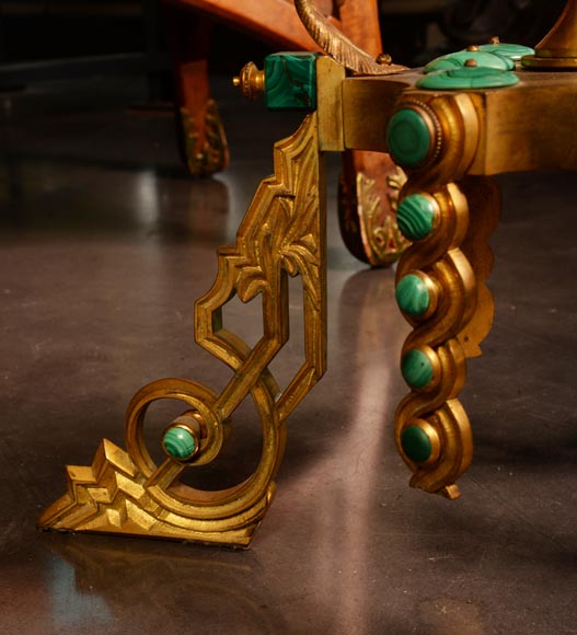 Guéridon en bronze doré et malachite, fin du XIXe siècle-4