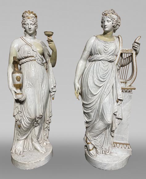 Groupe statuaire en plâtre Hébé et Terpsichore-0