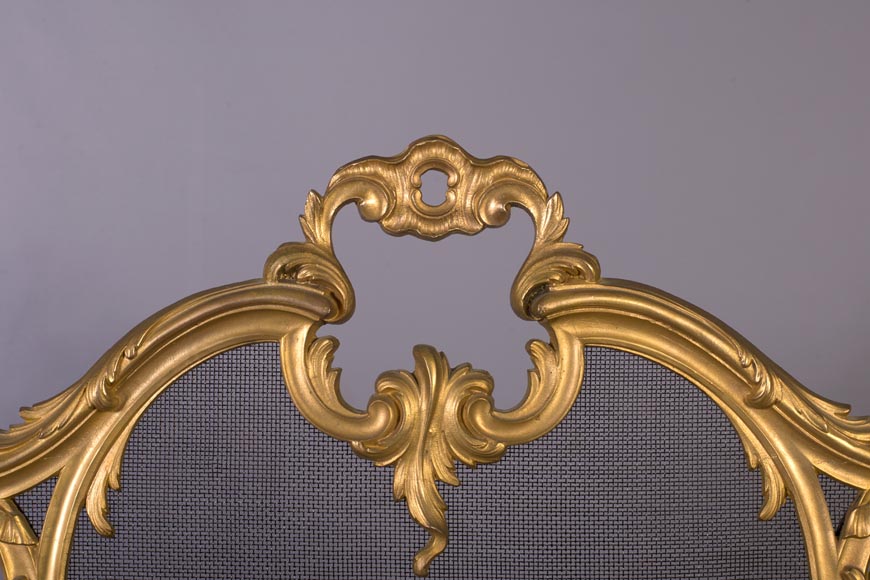 Beau pare-étincelles ancien de style Louis XV au décor en bronze doré et aux branches d'olivier-2