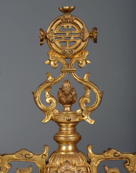 Ferdinand BARBEDIENNE (attribuée à) - Garniture en bronze doré dans le goût du Japon-12