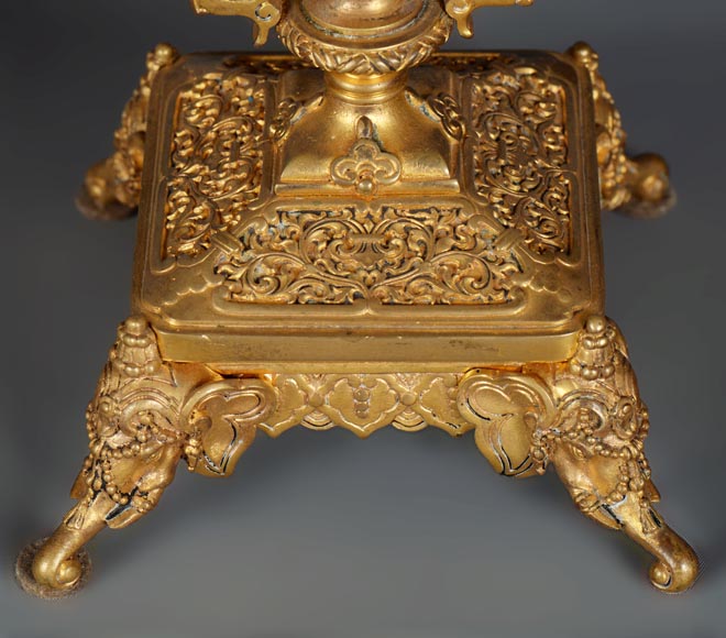 Ferdinand BARBEDIENNE (attribuée à) - Garniture en bronze doré dans le goût du Japon-14