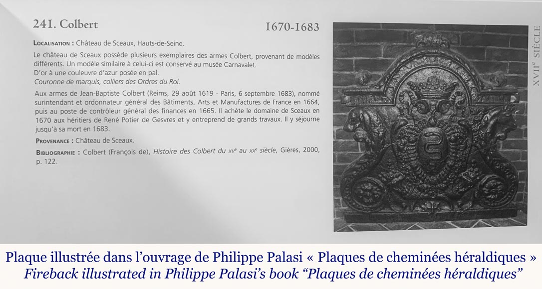Extraordinaire plaque de cheminée aux armes de Jean-Baptiste Colbert, marquis de Seignelay-1