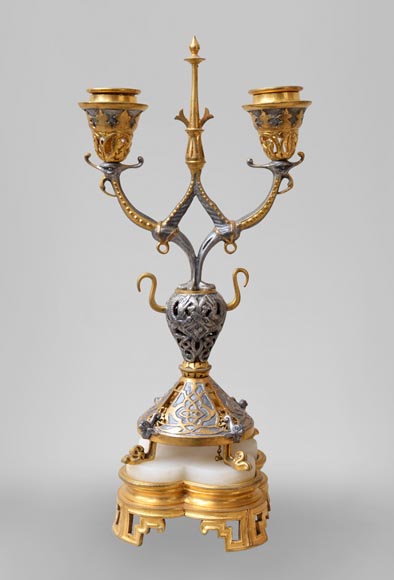 Victor GEOFFROY-DECHAUME (modèle de) et Auguste-Maximilien DELAFONTAINE (bronzier) - Garniture « Persane » en bronze doré et argenté-6