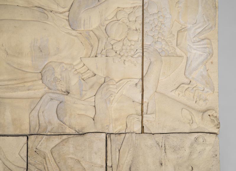 La Maternité et l'Agriculture, important bas-relief monumental d'époque Art Déco en pierre composite, signé-3
