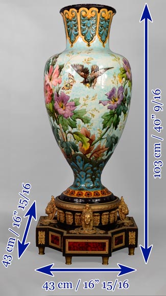 Très beau et important vase balustre Napoléon III en porcelaine sur une base en placage de bois et écailles-12
