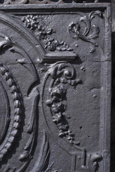 Daphné et Apollon, plaque de cheminée ancienne de style Louis XVI au décor mythologique-3