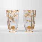 Paire de vases en cristal, à décor doré de bambous