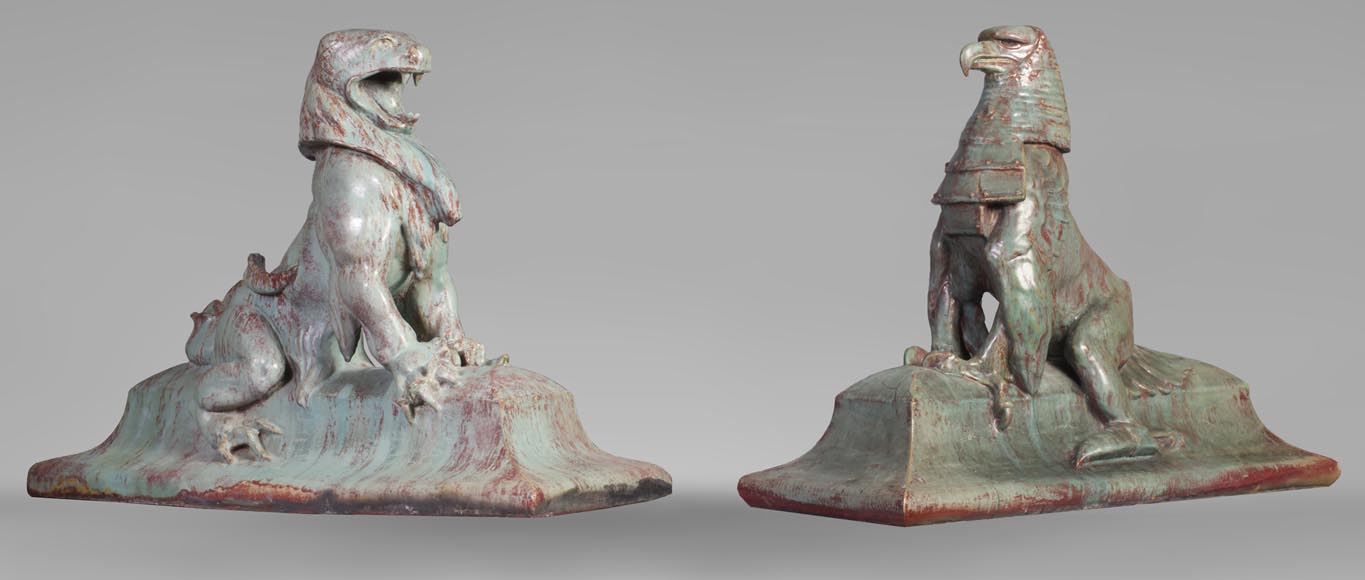 Emmanuel FREMIET (1824-1910) et Emile MÜLLER ET CIE L'Aigle et le lézard, tuiles faîtières d'après les sculptures du Château de Pierrefonds-1