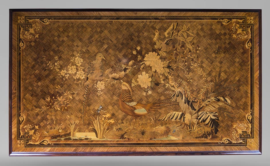 E. MARTIN (ancienne maison RIVART),  Bureau en marqueterie à décor de paysage lacustre Exposition Universelle de 1889-2