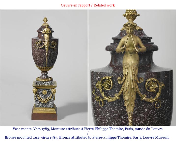 Paire de cassolettes aux souffleurs et aux griffons, de style Napoléon III, en marbre Vert de Mer, Jaune de Sienne et bronze doré-9