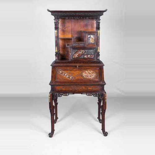 Gabriel VIARDOT, Bureau de pente au moine bouddhiste, signé et daté 1886