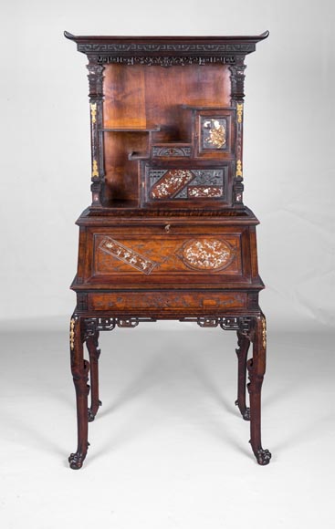 Gabriel VIARDOT, Bureau de pente au moine bouddhiste, signé et daté 1886-0