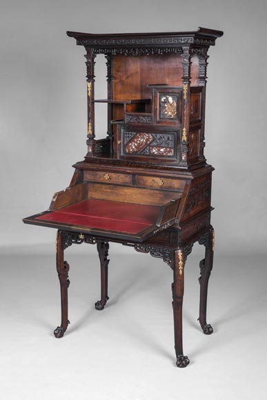 Gabriel VIARDOT, Bureau de pente au moine bouddhiste, signé et daté 1886-2