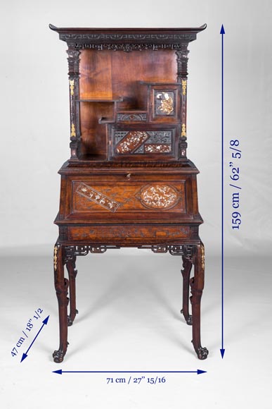 Gabriel VIARDOT, Bureau de pente au moine bouddhiste, signé et daté 1886-6