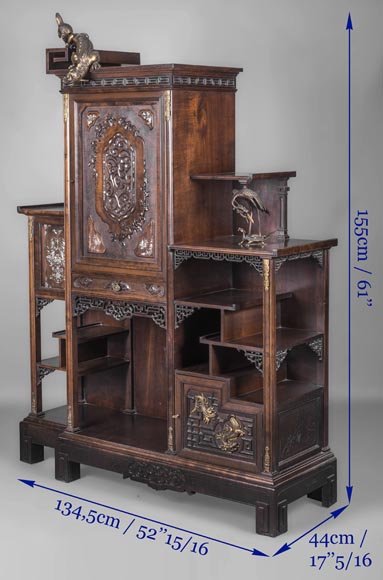 Gabriel VIARDOT (1830-1906) - Cabinet à étagères au chien de Fô à décor de nacre-13