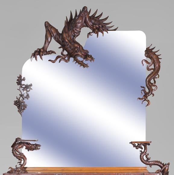 Maison des Bambous Alfred PERRET et Ernest VIBERT - Grande desserte japonisante et son miroir aux dragons Maison des Bambous Alfred PERRET et Ernest VIBERT - Grande desserte japonisante et son miroir aux dragons-1