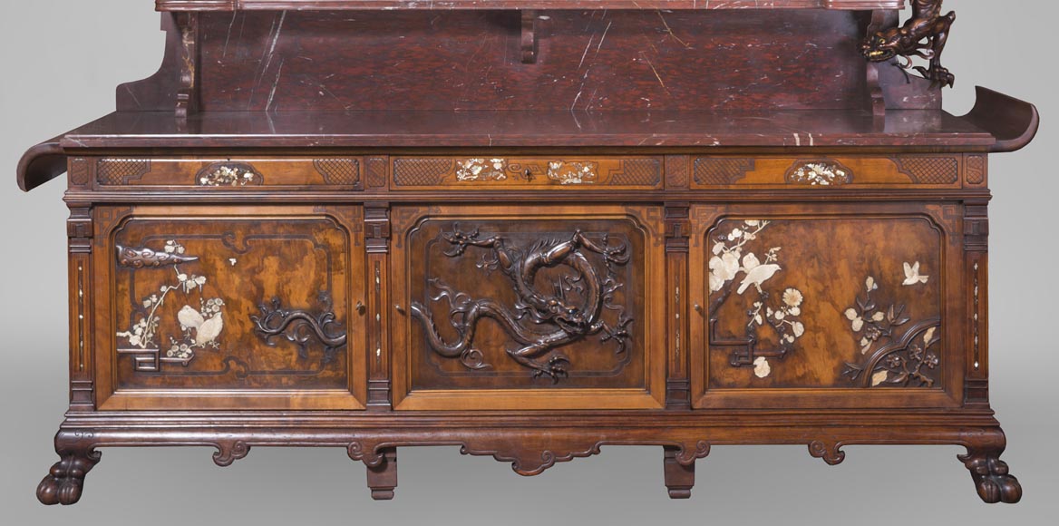 Maison des Bambous Alfred PERRET et Ernest VIBERT - Grande desserte japonisante et son miroir aux dragons Maison des Bambous Alfred PERRET et Ernest VIBERT - Grande desserte japonisante et son miroir aux dragons-9