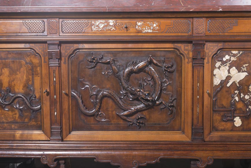 Maison des Bambous Alfred PERRET et Ernest VIBERT - Grande desserte japonisante et son miroir aux dragons Maison des Bambous Alfred PERRET et Ernest VIBERT - Grande desserte japonisante et son miroir aux dragons-10