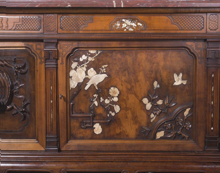 Maison des Bambous Alfred PERRET et Ernest VIBERT - Grande desserte japonisante et son miroir aux dragons Maison des Bambous Alfred PERRET et Ernest VIBERT - Grande desserte japonisante et son miroir aux dragons-12