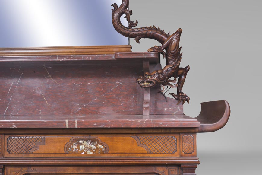 Maison des Bambous Alfred PERRET et Ernest VIBERT - Grande desserte japonisante et son miroir aux dragons Maison des Bambous Alfred PERRET et Ernest VIBERT - Grande desserte japonisante et son miroir aux dragons-14