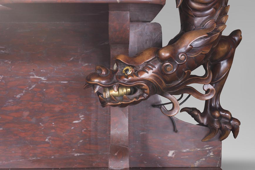 Maison des Bambous Alfred PERRET et Ernest VIBERT - Grande desserte japonisante et son miroir aux dragons Maison des Bambous Alfred PERRET et Ernest VIBERT - Grande desserte japonisante et son miroir aux dragons-15