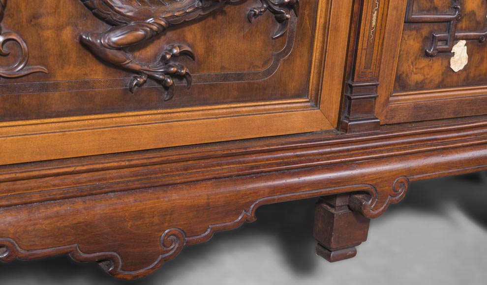 Maison des Bambous Alfred PERRET et Ernest VIBERT - Grande desserte japonisante et son miroir aux dragons Maison des Bambous Alfred PERRET et Ernest VIBERT - Grande desserte japonisante et son miroir aux dragons-16