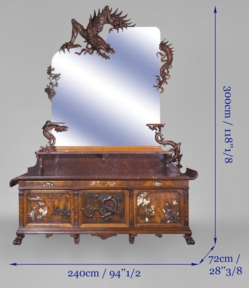 Maison des Bambous Alfred PERRET et Ernest VIBERT - Grande desserte japonisante et son miroir aux dragons Maison des Bambous Alfred PERRET et Ernest VIBERT - Grande desserte japonisante et son miroir aux dragons-18