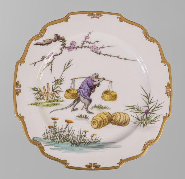 Ch. PILLIVUYT & Cie, Paris - « Le village secret des souris » Ensemble de 12 assiettes japonisantes inspirées par la Manga de Hokusai-1