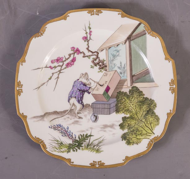 Ch. PILLIVUYT & Cie, Paris - « Le village secret des souris » Ensemble de 12 assiettes japonisantes inspirées par la Manga de Hokusai-3