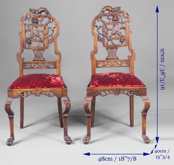 Paire de chaises à dossier ajouré dans le goût du Japon-9