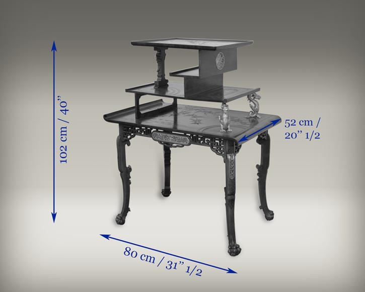 Gabriel Viardot (attribué à) - Table japonisante à ornements de bronzes dorés-8