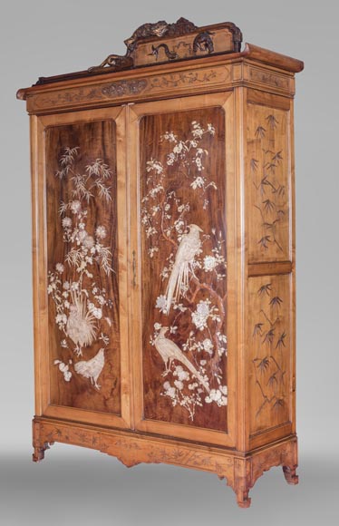 Gabriel VIARDOT (1830-1906) (attribué à) - Importante armoire japonisante aux grands panneaux de marqueterie-12