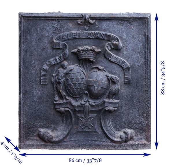 Belle plaque de cheminée ancienne aux écus d'alliance du marquis de Vichy et de Claude-Josèphe-Marie de Saint-Georges-6