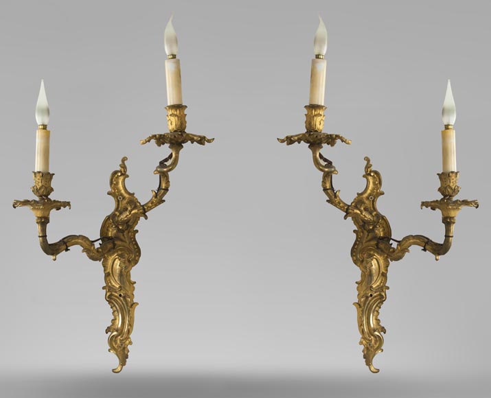 Paire d'appliques Louis XV en bronze doré-0