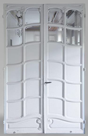 Double porte à petits carreaux en verre biseauté, de style Napoléon III-0