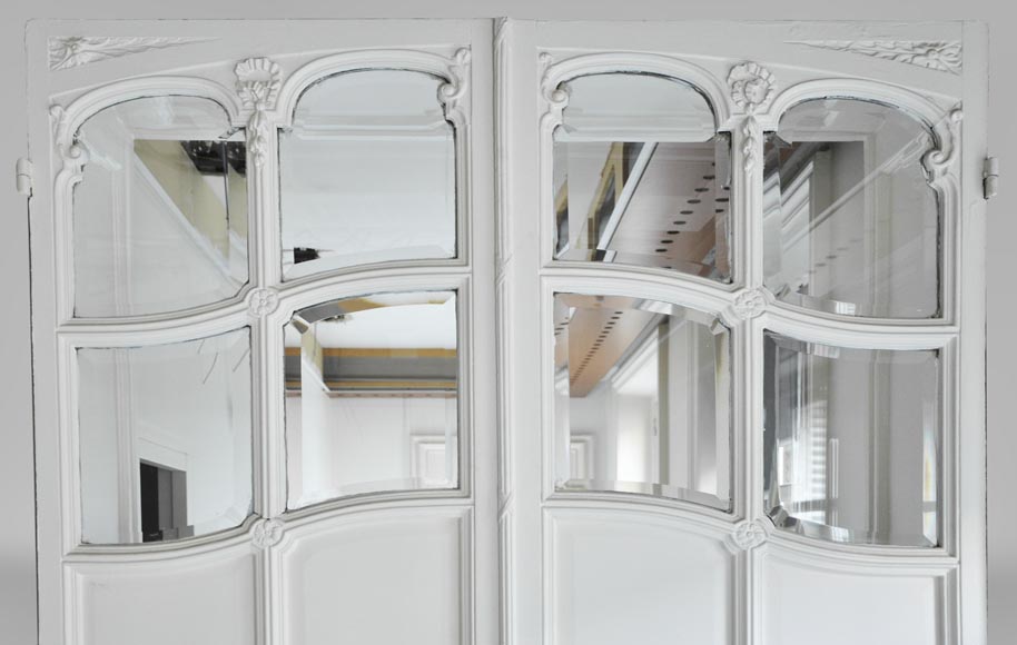 Double porte à petits carreaux en verre biseauté, de style Napoléon III-1