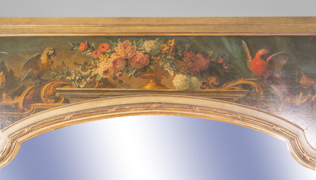 Console ancienne et son miroir, de style Louis XV, aux perroquets-1