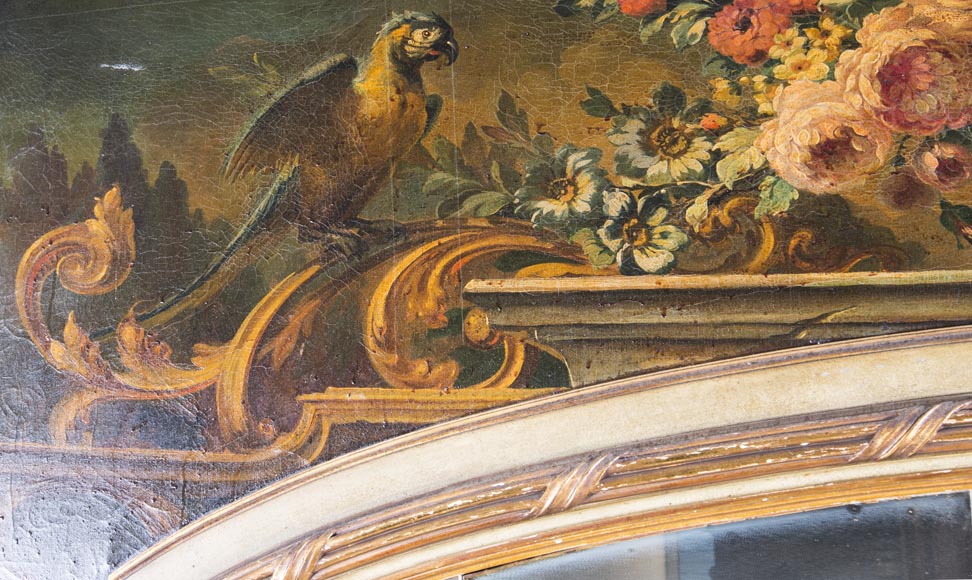 Console ancienne et son miroir, de style Louis XV, aux perroquets-2