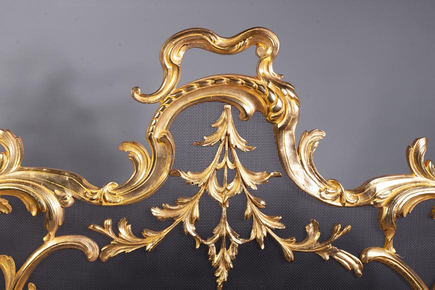 Pare-étincelles anciens de style Louis XV en bronze doré-2