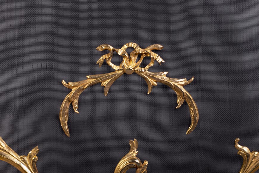 Pare-étincelles anciens de style Louis XV en bronze doré-4