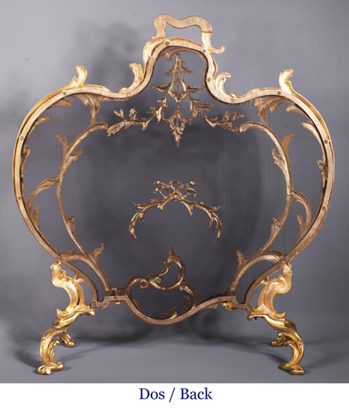 Pare-étincelles anciens de style Louis XV en bronze doré-8