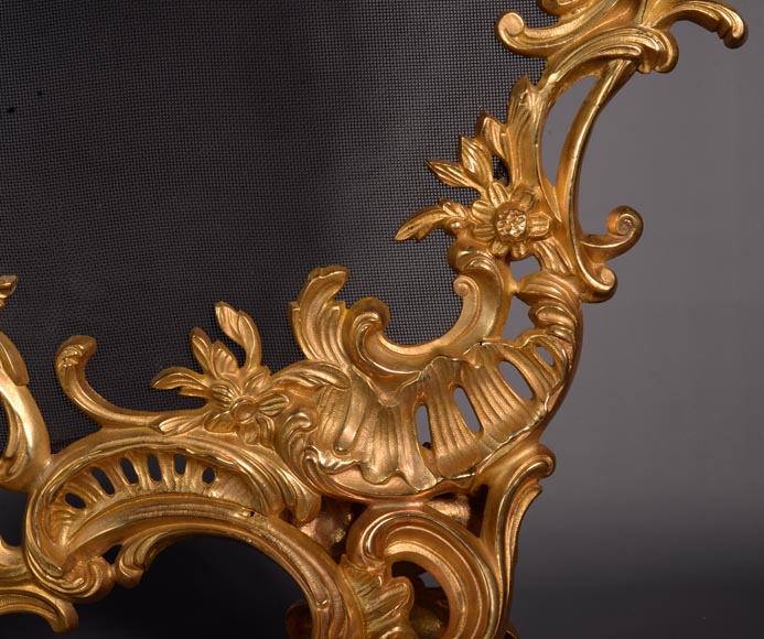 Très riche pare étincelle de style Louis XV en bronze doré-5