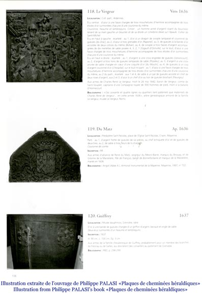 Plaque de cheminée du XVIIe aux armes d'alliance de René du Matz et de Gilonne de la Marzelière-6