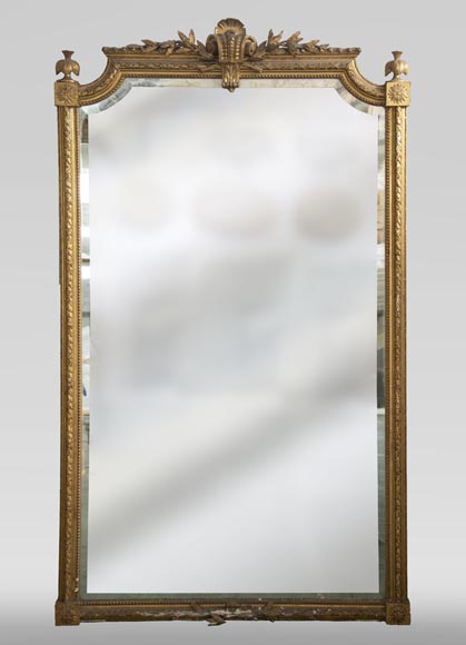 Trumeau ancien doré, de style Napoléon III, au miroir biseauté-0