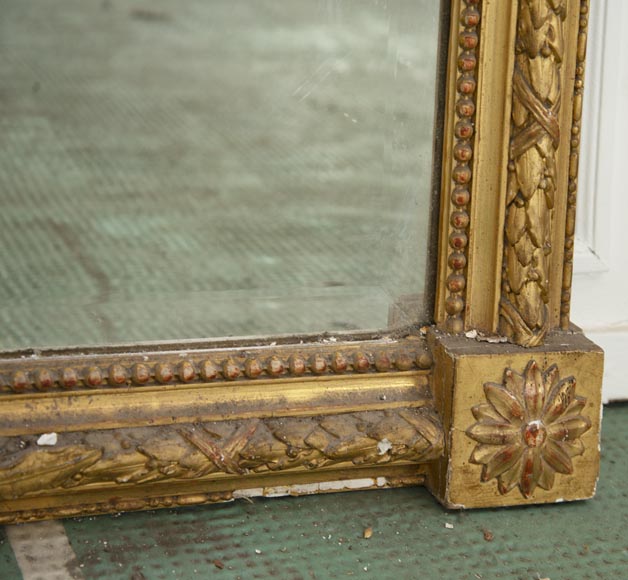Trumeau ancien doré, de style Napoléon III, au miroir biseauté-5