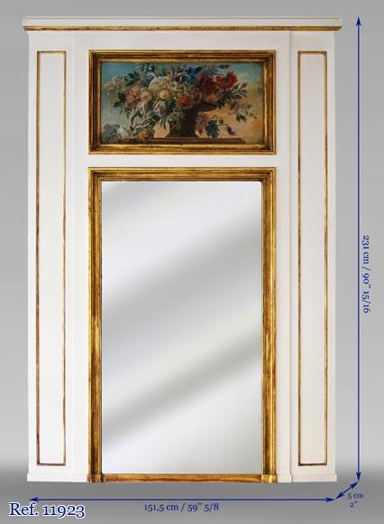 Trumeau ancien avec huile sur toile représentant un bouquet de fleurs-4