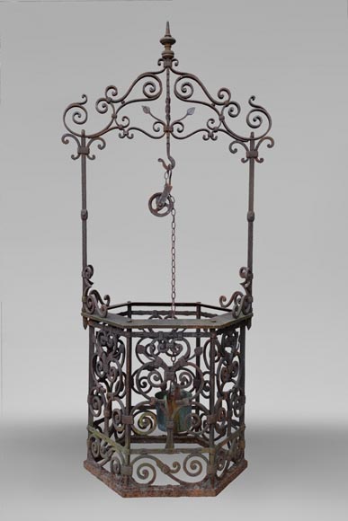 Rare puits ancien du XIXè siècle en fonte de fer et fer forgé-0