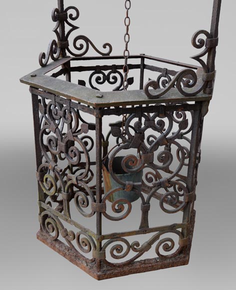 Rare puits ancien du XIXè siècle en fonte de fer et fer forgé-5