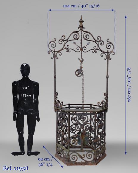 Rare puits ancien du XIXè siècle en fonte de fer et fer forgé-10